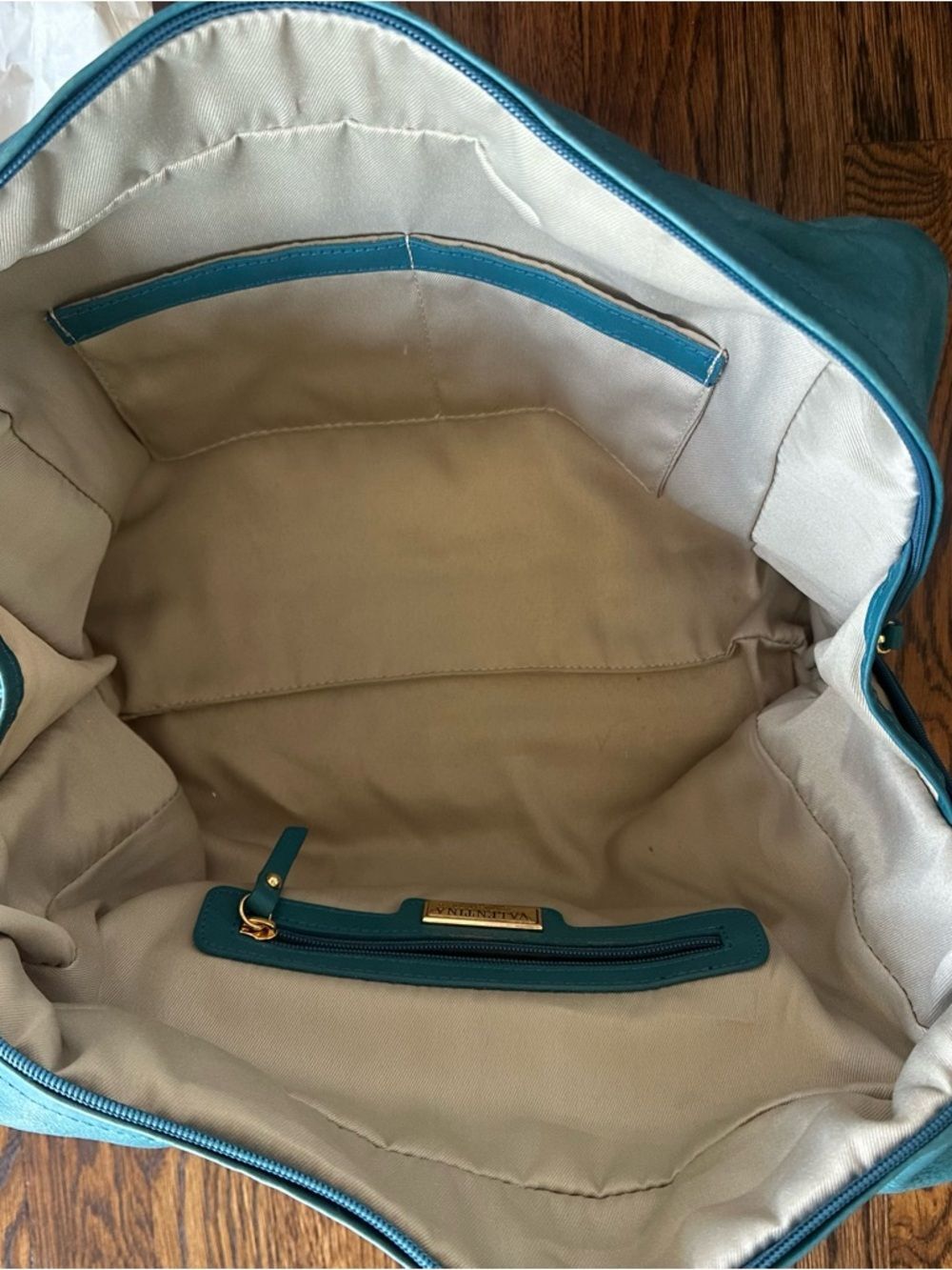 Valentina Italy Teal Leather Satchel Gold-Plated Accents | Made in Italy Bag - Picture 16 of 16